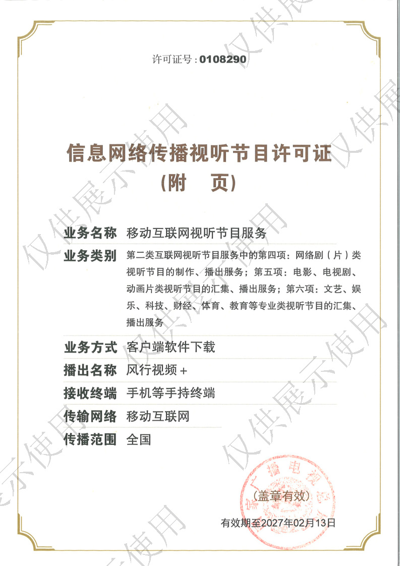 网络视听许可证0108290号 第2页