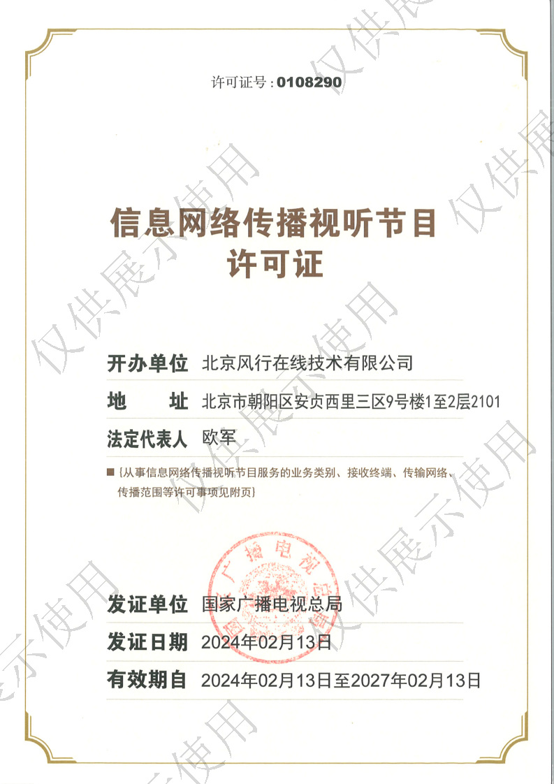 网络视听许可证0108290号 第1页